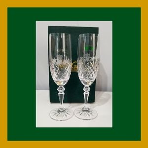 Galway Crystal Claddagh Champagne Flutes Glasses Clear Set